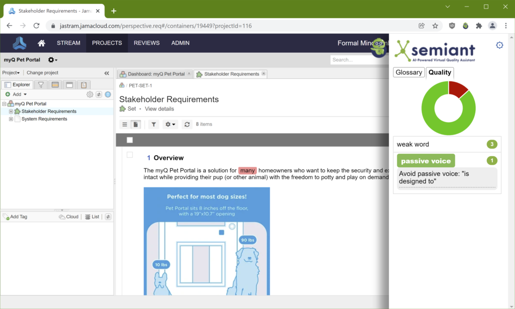 Screenshot of the one click Holmes-Semiant integration in action